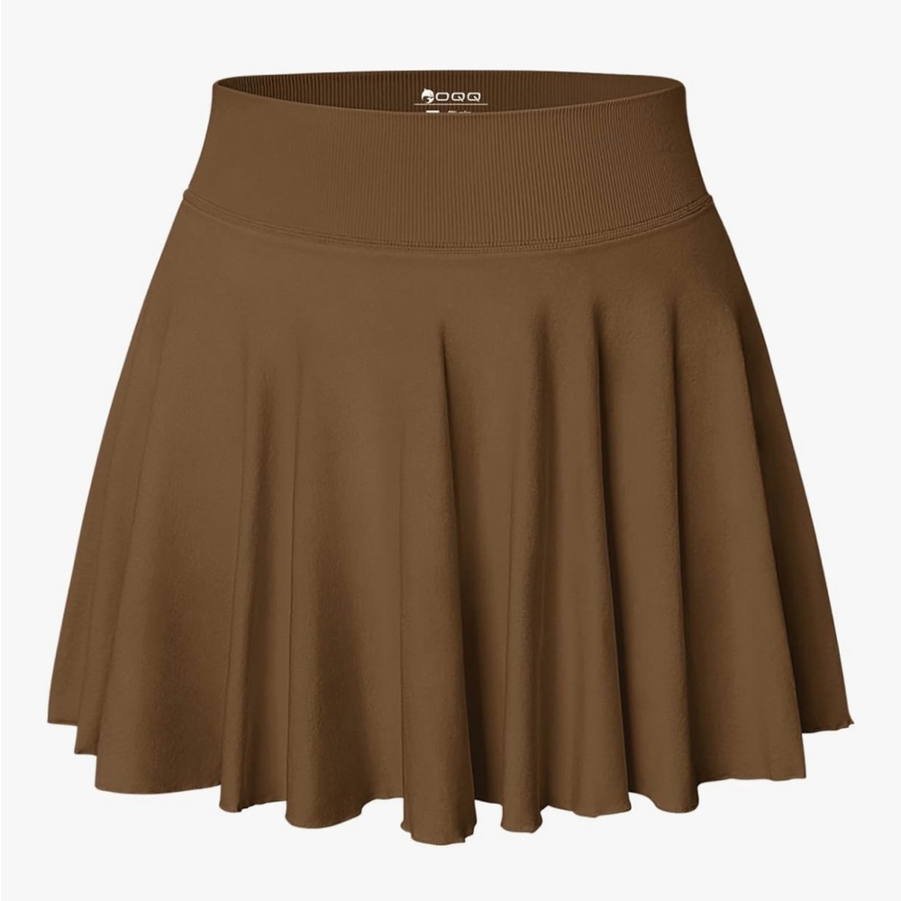 OQQ Fitness Workout Skirts w/built in Shorts Stretchy Flared Skirt Brown XXL